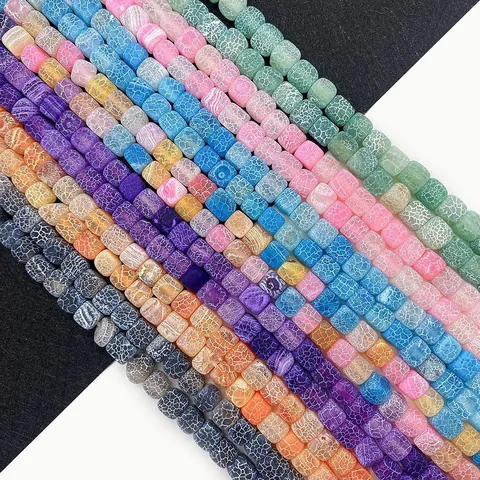 Natural Weathered Agate Cube Beads 8mm Square Dragon Vein Stone Loose Beads For DIY Necklace Bracelet Jewelry Making Accessories