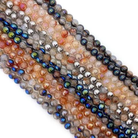 Cuentas de Piedra Natural Ágata Craquelada Redondas Sueltas para Creación de Joyas DIY Accesorios Ágata de Fuego Facetada