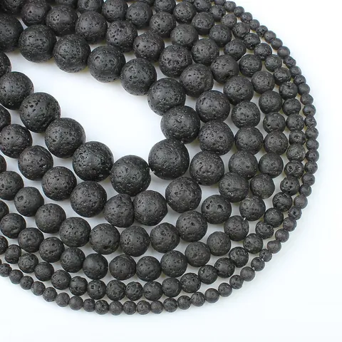 Natural Black Lava Stone Round Loose Beads Polished Volcanic Rock Stone For DIY Jewelry Making Bracelet Necklace Accessory