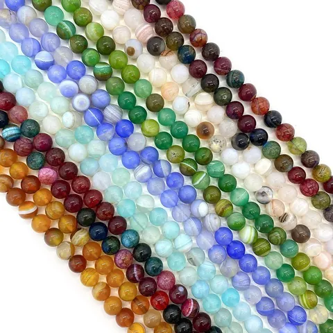 Natural Stone Silk Agate Round Beads For DIY Necklace Bracelet Jewelry Making Striped Colorful Loose Polished Stone Beads