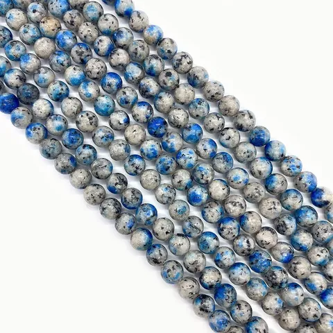 Perline Rotonde in Diaspro Granito K2 Naturale con Macchie di Azzurrite Sciolte per Creazione di Braccialetti e Gioielli