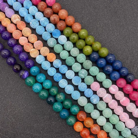 Natural Stone Dragon Vein Agate Round Beads DIY Jewelry Making Mixed Color Frosted Crackle Loose Beads For Bracelets Jewelry