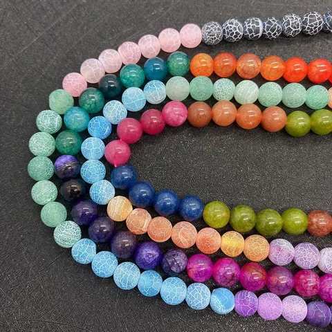 Natural Stone Dragon Vein Agate Round Beads DIY Jewelry Making Mixed Color Frosted Crackle Loose Beads For Bracelets Jewelry