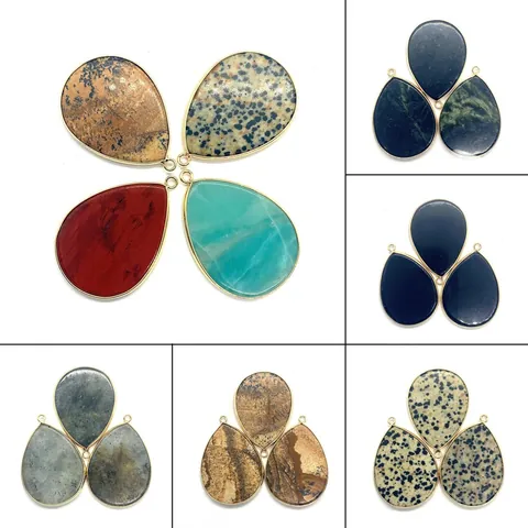 Pendentif en Pierre Naturelle Goutte d'eau Uniquement (Sans Chaîne) Avec Bordure en Alliage Doré Pour Accessoires de Bijoux DIY
