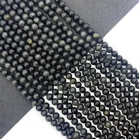 Perline Sciolte Tonde in Ossidiana Nera Naturale Pietra Autentica per Creazione di Gioielli DIY Accessori per Bracciali Collane Regalo Artigianale