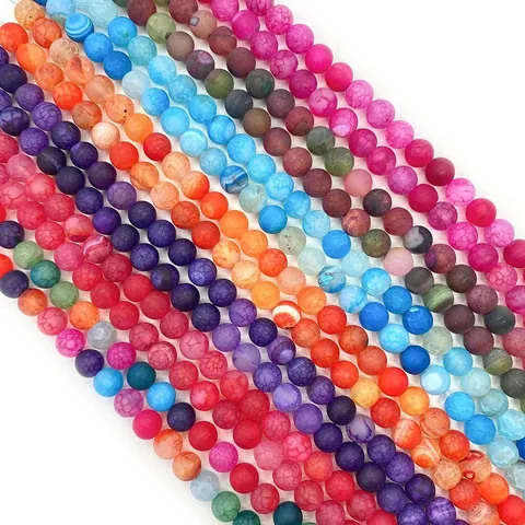Natural Frosted Dragon Vein Agate Round Loose Beads Matte Stone Beads For DIY Jewelry Making Bracelet Necklace Accessories