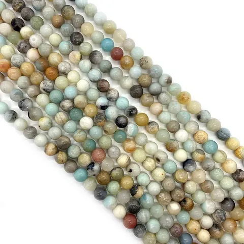 Perles Rondes en Pierre d'Amazonite Naturelle Couleur Mixte Polies Perles en Vrac Pour la Fabrication de Bijoux DIY Collier Bracelet