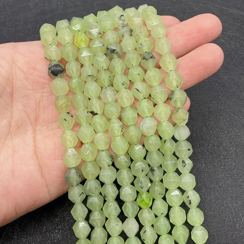 Natural Faceted Prehnite Loose Beads For DIY Jewelry Making Light Green Gemstone Beads For Necklace Bracelet Accessories