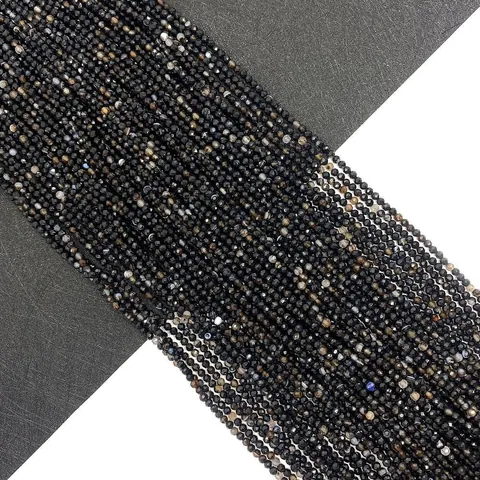 Natural Black Agate Faceted Round Loose Beads For DIY Jewelry Making Necklace Bracelet Handcraft Accessories Small Beads
