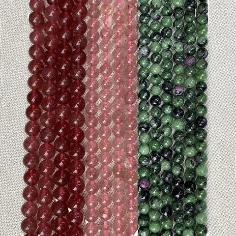 Natural Stone Round Beads Ruby In Zoisite Strawberry Quartz Polished Loose Beads For Handmade Jewelry Making DIY Accessories
