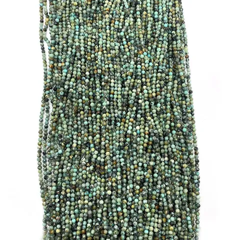 Natural Stone Faceted African Turquoise Round Loose Beads For DIY Jewelry Making Crafts Necklaces Bracelets Accessories