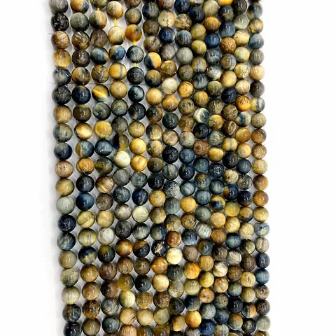 Natural Blue Yellow Tiger Eye Stone Round Loose Beads Strand Polished Cat Eye Effect Stone Beads For DIY Jewelry Making Bracelet Necklace Finding