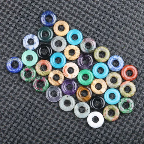 Natural Stone Donut Ping An Kou Round Pendant For DIY Jewelry Making Bracelet Accessory Necklace Finding Pendant Only