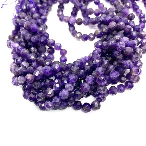 Natural Brazilian Amethyst Faceted Round Beads For Jewelry Making DIY Bracelet Necklace Accessories Purple Stone Beads