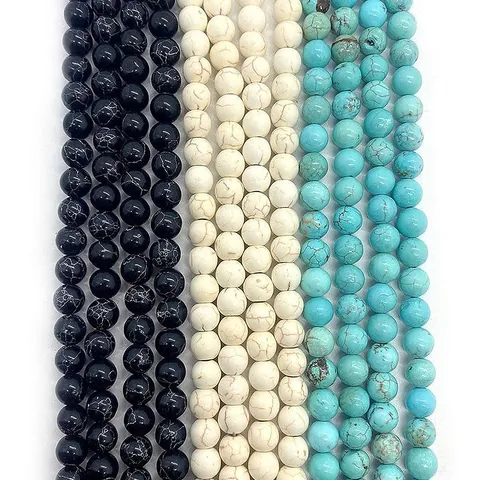 Natural Stone Round Loose Beads Black White Blue Turquoise Style Dragon Vein Jasper For DIY Jewelry Necklace Bracelet