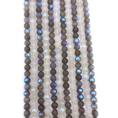 Natural Stone Round Loose Beads Iridescent Labradorite White Moonstone For Jewelry Making DIY Necklace Bracelet Accessories