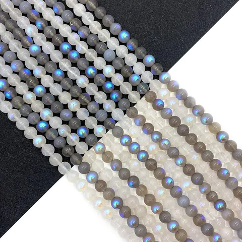 Natural Stone Round Loose Beads Iridescent Labradorite White Moonstone For Jewelry Making DIY Necklace Bracelet Accessories