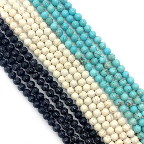 Natural Stone Round Loose Beads Black White Blue Turquoise Style Dragon Vein Jasper For DIY Jewelry Necklace Bracelet