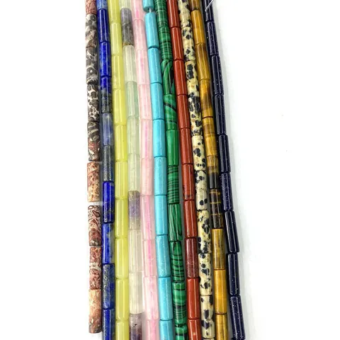 Natural Stone Cylindrical Tube Beads For DIY Jewelry Making Malachite Lapis Lazuli Rose Quartz Tiger Eye Loose Beads Strand