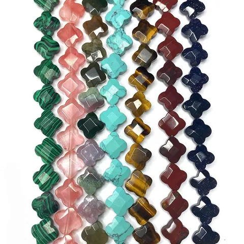Pietra Naturale a Forma di Trifoglio Perline Sciolte per Creazione Gioielli DIY Malachite Lapislazzuli Occhio di Tigre Agata