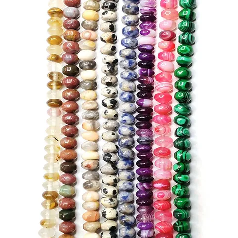 Natural Stone Rondelle Loose Beads Wheel Shaped Abacus Spacers For Handcrafted DIY Necklace Bracelet Making Supplies Agate Turquoise Quartz Malachite Jasper Tiger Eye