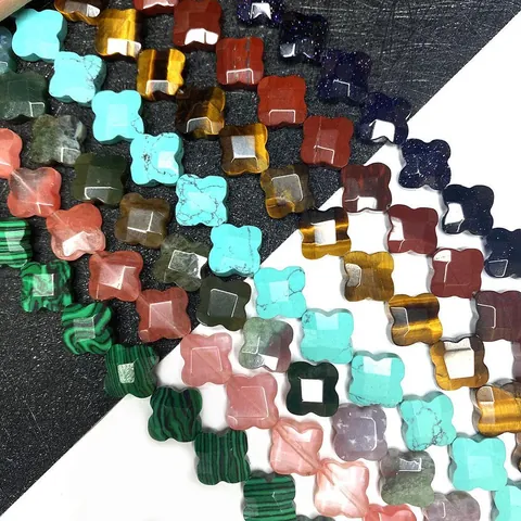 Pietra Naturale a Forma di Trifoglio Perline Sciolte per Creazione Gioielli DIY Malachite Lapislazzuli Occhio di Tigre Agata