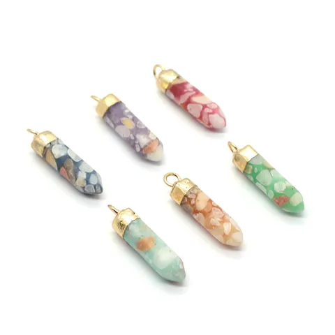 Natural Stone Hexagonal Column Bullet Point Pendants Gold Alloy Cap Charms For DIY Necklace Earring Jewelry Making Accessories