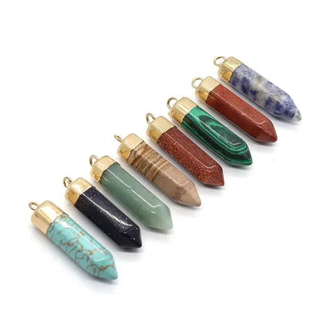 Natuursteen Zeshoekige Kolom Hanger Verguld Malachiet Turkoois Kristal Kogelvorm Alleen Hanger Zonder Ketting DIY Sieraden Maken