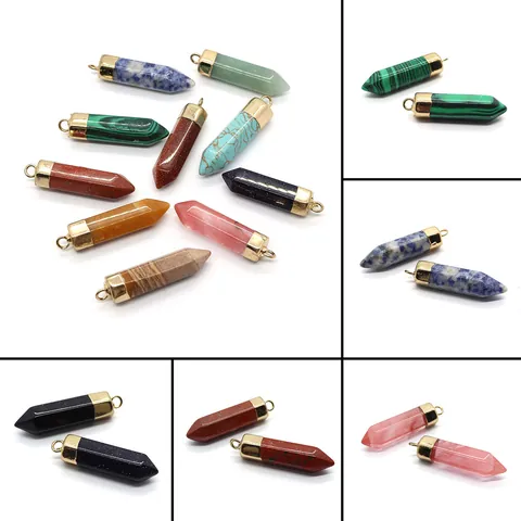 Natuursteen Zeshoekige Kolom Hanger Verguld Malachiet Turkoois Kristal Kogelvorm Alleen Hanger Zonder Ketting DIY Sieraden Maken