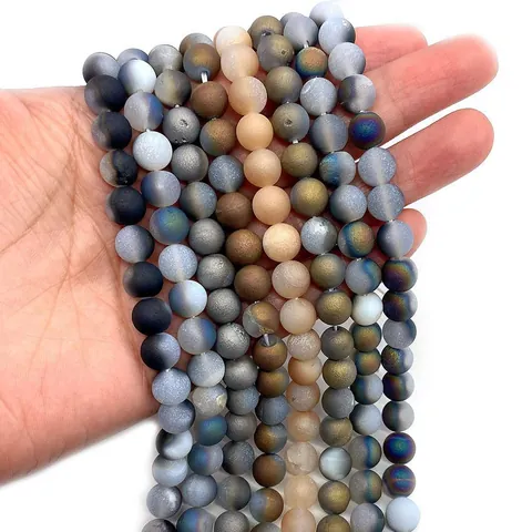 Matte Natural Stone Agate Loose Beads Electroplated Round Frosted Agate Beads For DIY Necklace Bracelet Jewelry Making Supplies