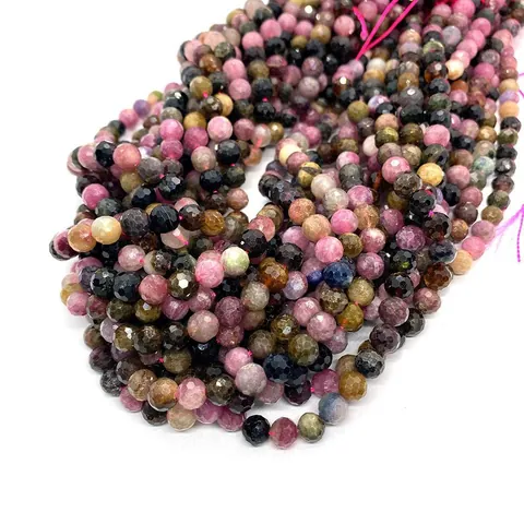 Natural Stone Faceted Tourmaline Loose Beads 6mm Round Beads String For DIY Jewelry Making Accessory Multicolor Beads