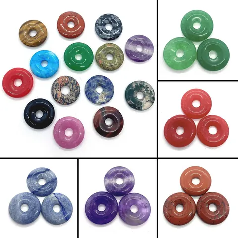 Naturstein Donut Pi Scheibe Anhänger Runde Kreis Charms Für DIY Schmuckherstellung Halskette Zubehör Nur Anhänger Ohne Kette
