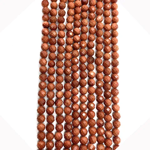 Faceted Goldstone Loose Beads Round Natural Stone Sparkly Reddish Brown Sandstone Beads For DIY Jewelry Making Necklace Accessories