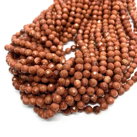 Faceted Goldstone Loose Beads Round Natural Stone Sparkly Reddish Brown Sandstone Beads For DIY Jewelry Making Necklace Accessories