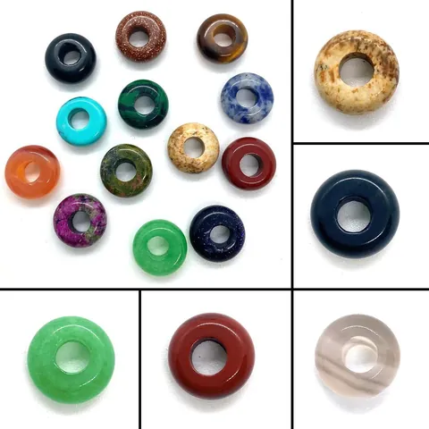 Natural Stone Donut Ring Beads Malachite Agate Turquoise Opal Large Hole Beads For DIY Jewelry Making Bracelet Necklace Crafts Women Fashion Accessory