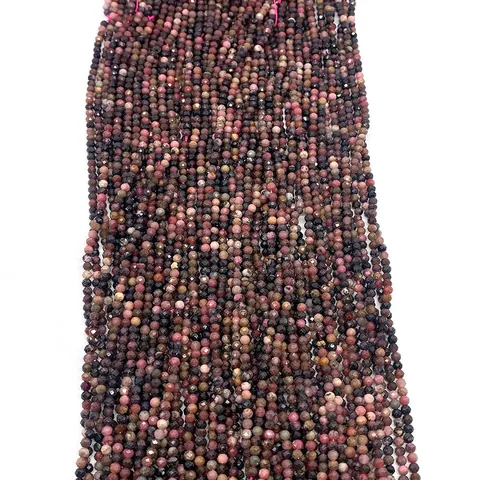 Natural Stone Faceted Round Loose Beads Rhodonite Look Small Spacer Beads For DIY Jewelry Making Bracelet Necklace Handcraft