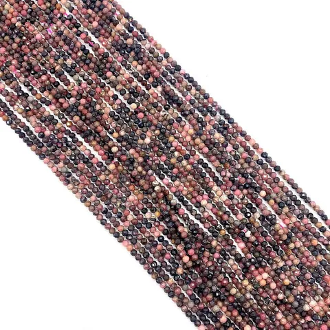 Natural Stone Faceted Round Loose Beads Rhodonite Look Small Spacer Beads For DIY Jewelry Making Bracelet Necklace Handcraft