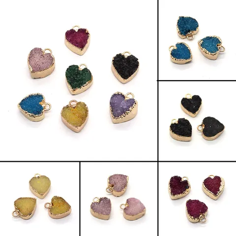 Heart Shaped Druzy Pendants Natural Stone Crystal With Electroplated Gold Edging For DIY Jewelry Making Necklace Pendants Women Accessories