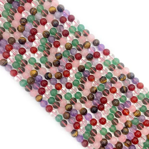 Natural Mixed Stone Beads Tiger Eye Red Agate Green Aventurine Amethyst Round Loose Beads For DIY Jewelry Making Bracelet