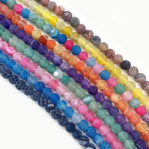 Natural Stone Weathered Agate Round Matte Frosted Dragon Vein Loose Beads For DIY Jewelry Making Accessory Bracelet Crafting