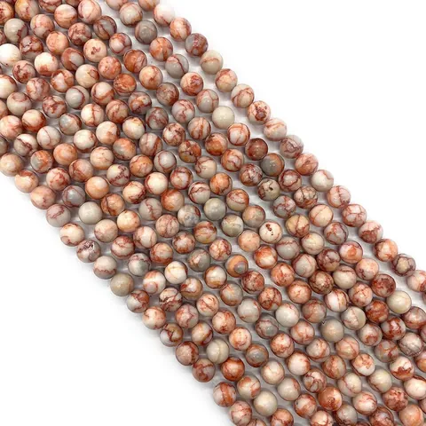 Natural Red Network Stone Round Loose Beads Polished Marble Pattern Stone Beads For DIY Jewelry Making Necklaces Accessories