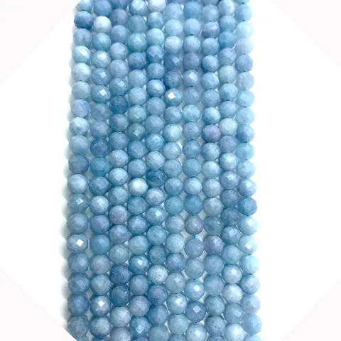 Natural Stone Faceted Aquamarine Loose Beads Round Straight Hole Stranded Beads For DIY Jewelry Making Crafts