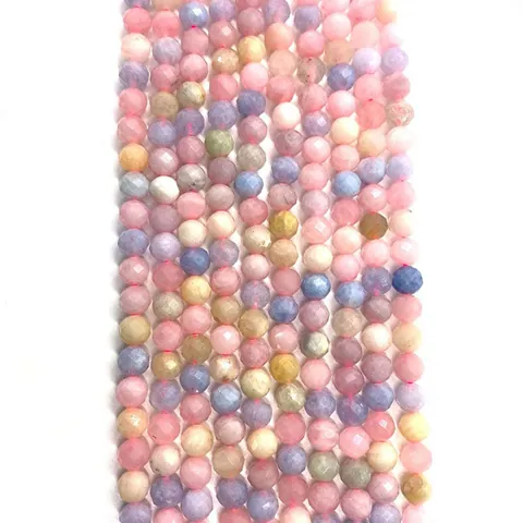 Natural Faceted Morganite Round Loose Beads 6mm Candy Color Stone Strands For DIY Jewelry Making Bracelet Necklace Accessories