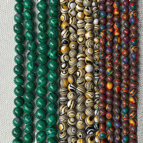 Natural Stone Malachite Beads Round Loose Striped Texture Beads For DIY Jewelry Making Bracelet Necklace Accessories