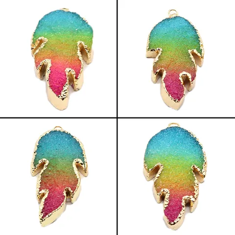 Rainbow Crystal Leaf Shaped Pendant Natural Stone Electroplated Copper DIY Jewelry Making Accessory For Necklace Women Gift Jewelry