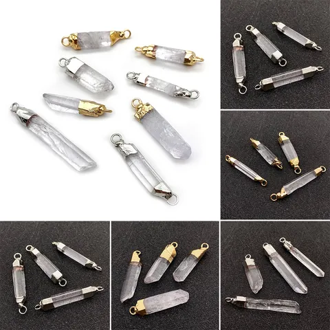 Natural White Crystal Irregular Point Pendant Gold Silver Electroplated Copper Connector For DIY Jewelry Making Necklaces Earrings