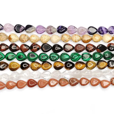 Natural Stone Teardrop Loose Beads Polished Amethyst Tiger Eye Malachite Mixed Stone Beads For DIY Jewelry Making Crafts