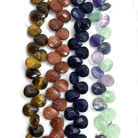 Natural Stone Faceted Teardrop Loose Beads For DIY Jewelry Making Necklace Bracelet Water Drop Shaped Polished Stone Beads