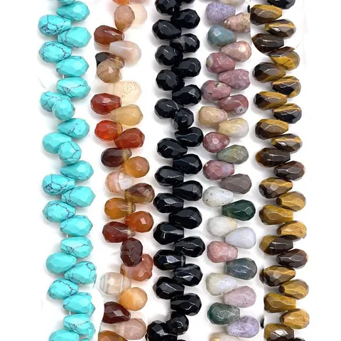 Faceted Teardrop Natural Stone Beads For Jewelry Making DIY Necklace Bracelet Accessories Black Agate Rose Quartz Tigers Eye Loose Beads