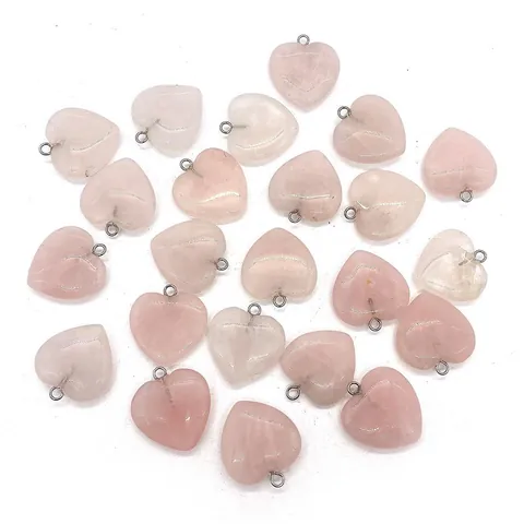 Natural Rose Quartz Heart Shaped Pendant Charm For DIY Jewelry Making Necklace Bracelet Pink Gemstone Stone Accessories